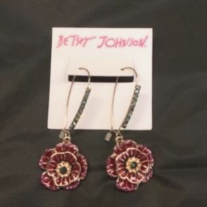 Rose and rhinestone Betsy Johnson earrings new with box